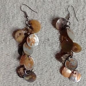 Silvertone chain wire dangle discs orange 🧡 earrings